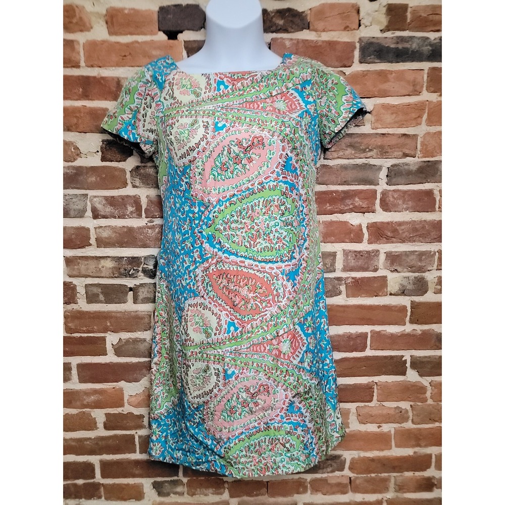Talbots Seaside Shift Dress Womens‎ 6 Multicolor Paisley Silk Lined Short Sleeve